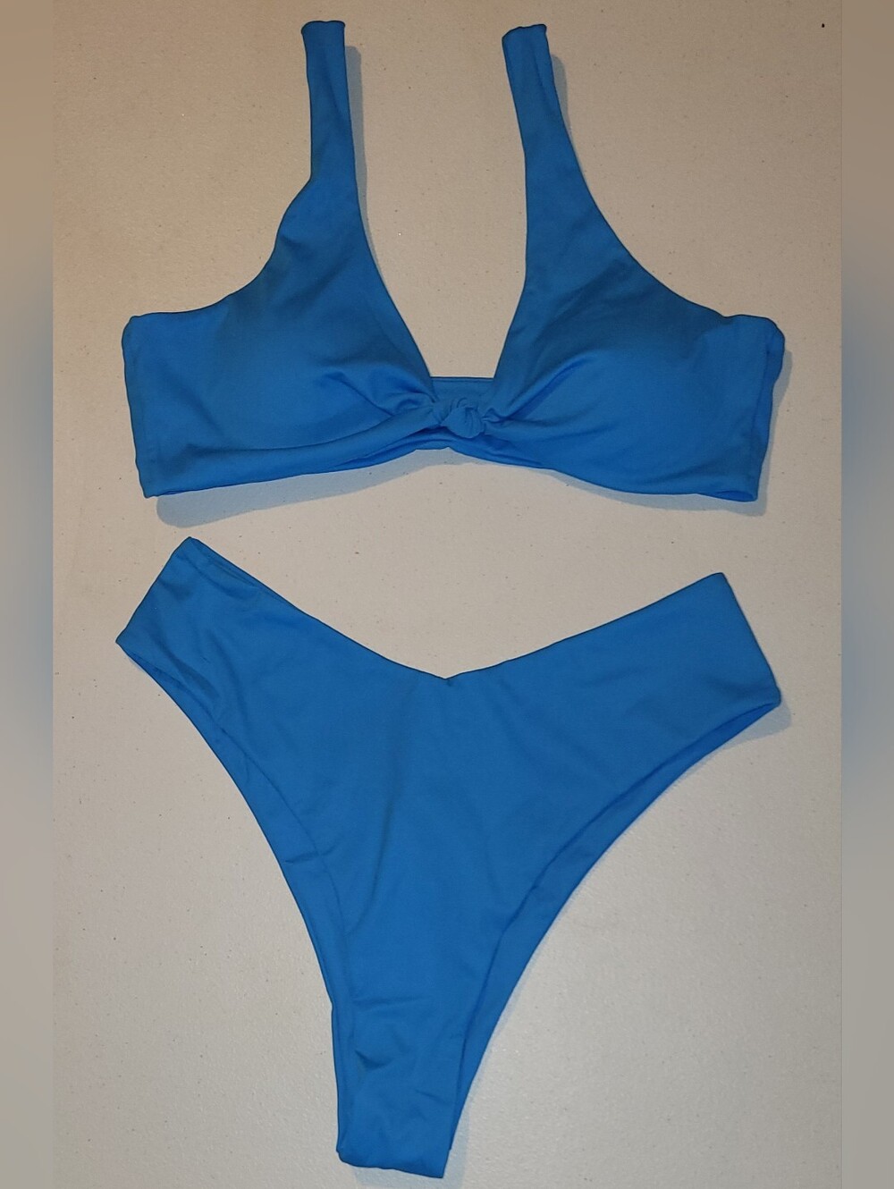 Bright Blue Knot Front Thong Bikini Set, NWOT, L